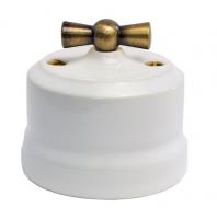 Ретро выключатель 1-контурный, керамика, белый, Verona (бронза)